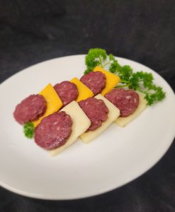 Smoked salami with smoked cheddar or pepper jack cheese