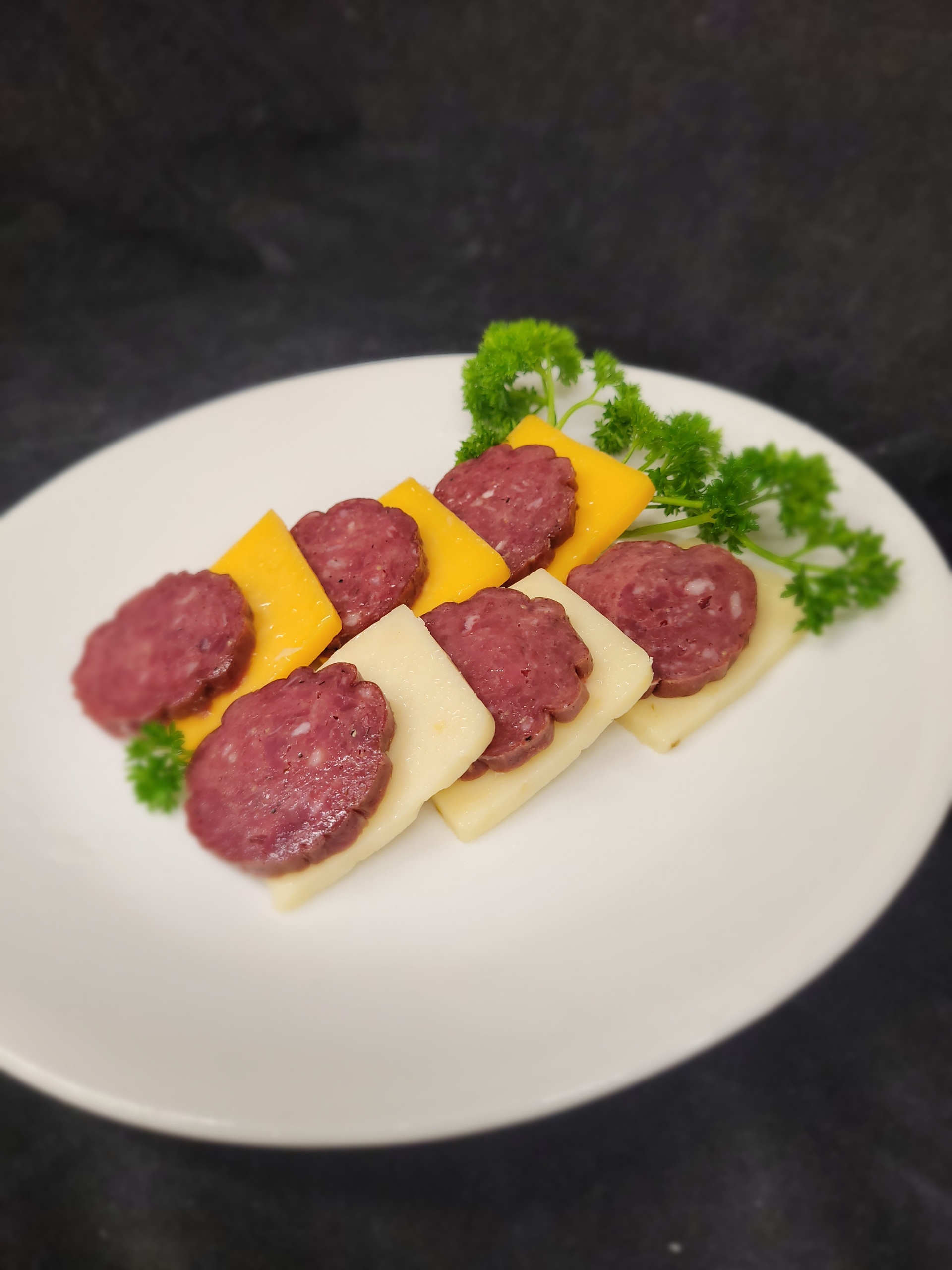 Smoked salami with smoked cheddar or pepper jack cheese